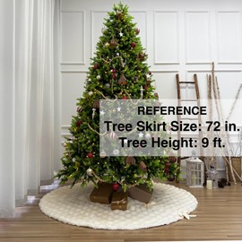 72-Inch Puff Quilt Faux Fur Christmas Tree Skirt, Soft Plush Tufted Texture with Satin Ribbon Ties, Cream White