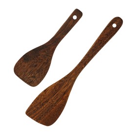Wooden Spatula for Cooking, 2 pcs Wooden Cooking Spoons Set for Nonstick Pans&Cookware - Beach Tree-Wooden Utensil Set, Small Wood Flipper, Egg Scraper, Perfect for Flipping, Serving, Scraping&Turning