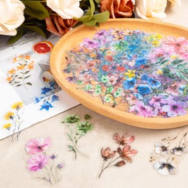300Pcs Transparent Flower Stickers, Cute Vintage Floral Sticker for Scrapbooking, Small Wildflower Stickers for Water Bottles, Crafts, Card Making