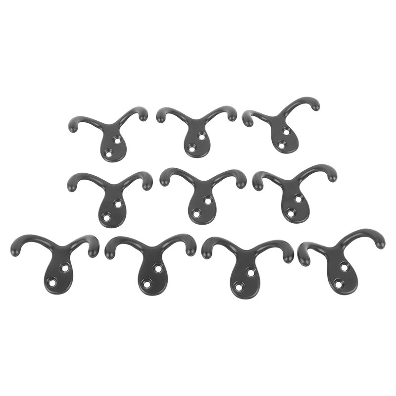 10pcs Black Double Prong Coat Hooks Wall Mounted Retro High