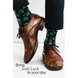 Men's Good Luck Black & Green Shamrock Fun Novelty Crew Dress Socks