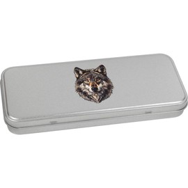 Azeeda 'Wolf Portrait' Metal Hinged Stationery Tin/Storage Box (TT00253804)