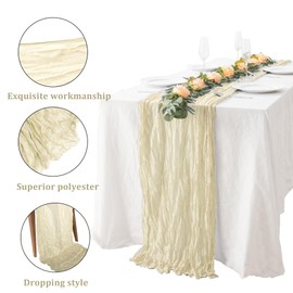 2Pack Cheesecloth Tablecloth, Beige Table Runner 90x400CM, Cheesecloth Table Runner for Wedding Party Bridal Shower Table Decorations