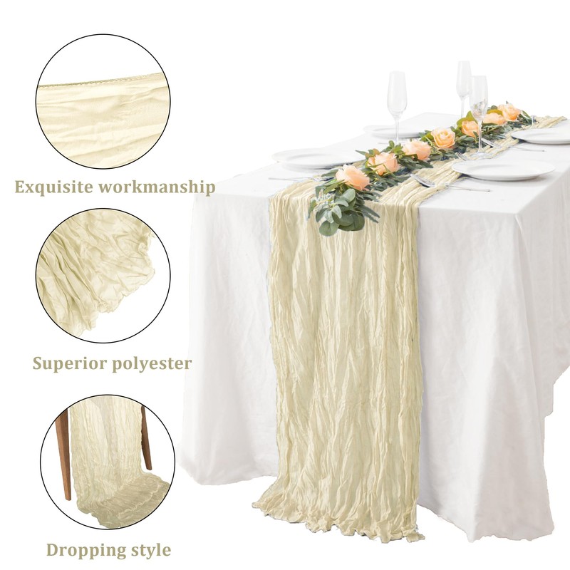 2Pack Cheesecloth Tablecloth, Beige Table Runner 90x400CM, Cheesecloth Table Runner