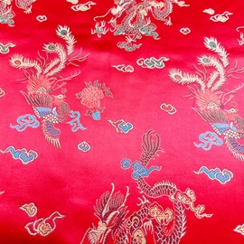 Chinese Brocade Fabric - Dragon Red Gold Satin Jacquard Craft Fabric Material