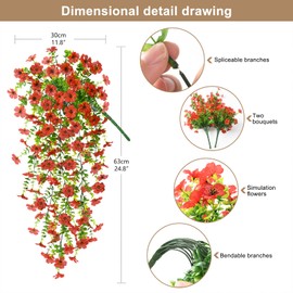 ZFProcess Artificial Hanging Flowers Plants for Outdoor Spring Summer Decoration, 2PCS Faux Silk Daisy UV Resistant Look Real for Outside Home Indoor Planter Porch Garden Yard Decor(Red)