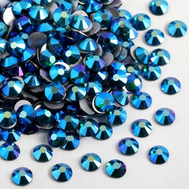 BEADSLAND Beadsland 1440pcs Flat Back Crystal Rhinestones Round Gems for Nail Art and Craft Glue Fix, Emerald AB, SS6, 1.9-2.1mm
