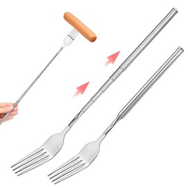 DOERDO 2pcs Extendable Fork, Stainless Steel Adjustable BBQ Telescopic Dinner Fruit Dessert Long Handle Fork, 8.6~25.2 inches