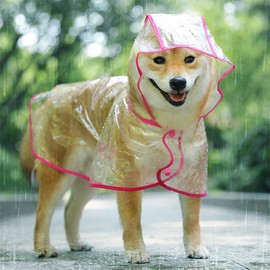 KoKoBin Reflective Dog Cat Coat with Hood Adjustable Transparent PVC Rain Poncho Ultralight for Small Dogs (Red, M)