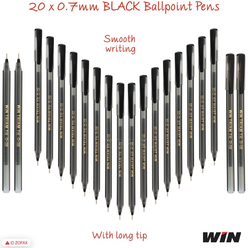 WIN 20 x 0.7mm Ball Pen Triam BLACK Smooth Ballpoint