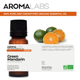 BIO - Green Mandarin Essential Oil - 10mL - 100% Pure, Natural, Chemotyped and AB Certified - Aroma Labs (French Brand)