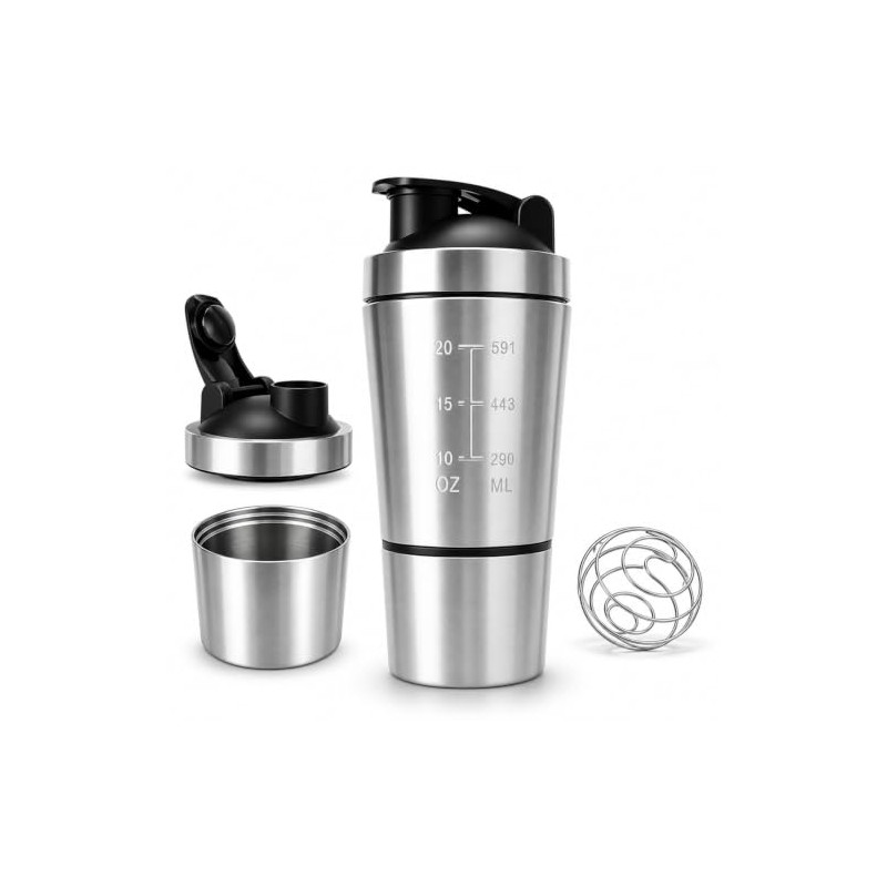 Janety Shaker Prote?na de Acero Inoxidable 600 Ml con Compartimento
