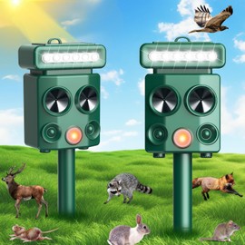 Solar Ultrasonic Animal Repellent Cat Repellent Outdoor Solar Animal Repeller with Motion Detection&LED Strobe Light,Deer Deterrent Device to Repel Dog Squirrel Rabbit Raccoon Skunk Repellent for Yard