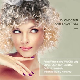 TSHAOUN 80's Wild Child Wig Fancy Dress Short Wigs Pop Party 80s Short Blonde Pixie Wigs 80s Pop Star Wig Women's 1980s Blonde Curly Diva Accessory Wild Child Celebrity Fancy Dress