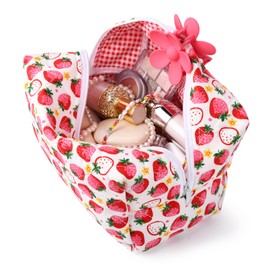 SOIDRAM Pink Makeup Bag Quilted Cosmetic Bag Puffy Coquette Makeup pouch Aesthetic Strawberry Cute Travel Toiletry Bag Large Organizer cotton Makeup Brushes Storage Bag for Women