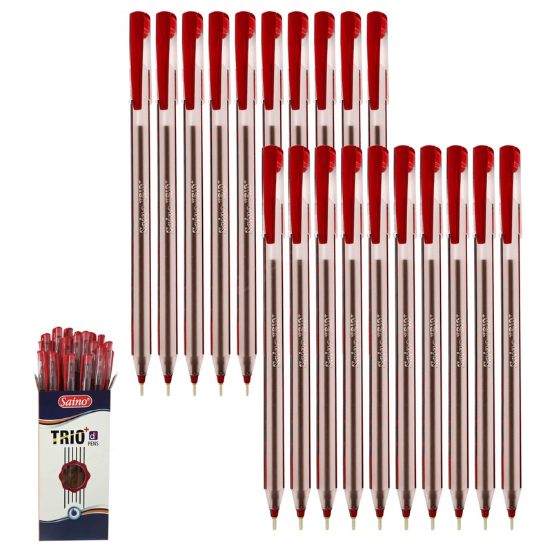 SAINO Trio+ Ballpoint Pens, RED, Fine Point (0.7mm), Pack of