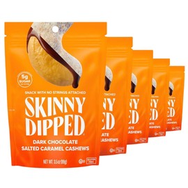 SKINNYDIPPED SkinnyDipped Salted Caramel Cashews, Healthy Snack, Plant Protien, Gluten Free, 3.5oz Resealable Bags, Pack of 5