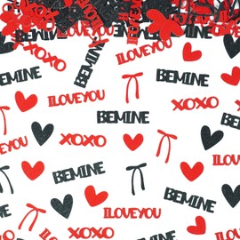 Valentines Day Confetti, Glitter BE MINE I LOVE YOU XOXO Table Scatters for Valentine's Day, Red Black Hearts Bows Paper Confetti for Valentines Day Party Decor, Wedding Engagement Decor