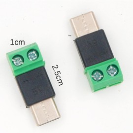 Harrisen 5pcs USB C 2Pin Solderless Adapter, 5V USB Type C Male to 2-Pin Screw Clamp Adapter, Terminal Block Charging Connector for Charging Mobile Devices and Small Devices