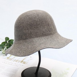 YING LAN Women's Elegant Wool Wide Brim Floppy Panama Hat Vintage Bowler Fedoras Hats Gray