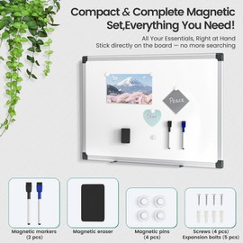 Scribanx Magnetic White Board 24" x 18" for Wall, Dry Erase Board for Home Office, School, Study Room – Silver Aluminum Frame, 2 Markers, 4 Magnets, Eraser Included