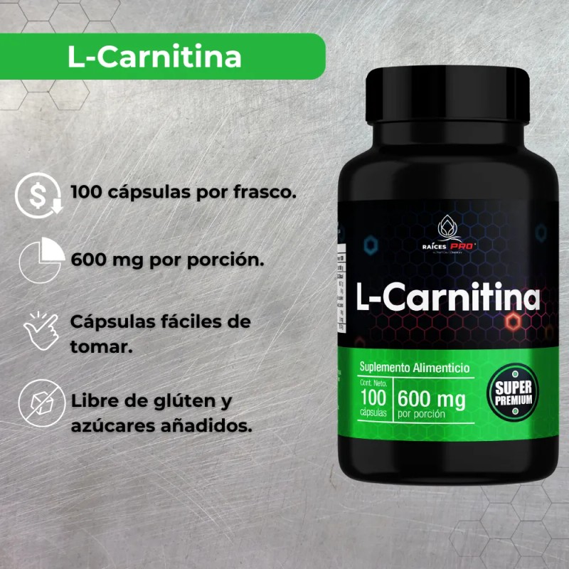 L Carnitina Super Premium 100 Cápsulas Raíces Pro Sabor Sin