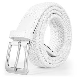 JASGOOD Women Braided Woven Elastic Stretch Belt Men White Web Casual Belt for Pants Jeans(White,Silver Buckle,Fit Pant Size 26-31inch)