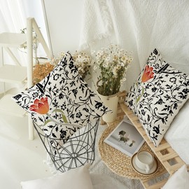 WCYYWGO Spring Throw Pillows Black Flame Flower Pillow Cover Sofa Cushion Cover 18x18 Set of 2 Linen Farmhouse Decor Home Decor Pillowcase Indoor Outdoor Sofa Chair Back Pillow Cover