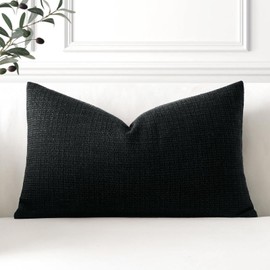 Artscope Linen Cushion Covers Set of 1 Decorative Lumbar Pillowcase Pillow Cover 12x20 Inch for Home Decor Sofa Bedroom Car 30x50cm Black