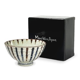 MINO WARE JAPAN Traditional Style Japanese Ceramics Rice Bowl Chawan Pottery, Dishwasher Microwave Safe Made in Japan (Sabitokusa, Medium (oohira))