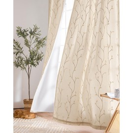jinchan Lined Curtains Botanical Embroidered Sheers for Bedroom 63 Inch Length Embroidery Voile Leaf Curtains for Living Room Light Filtering Privacy Window Treatments 2 Panels Beige