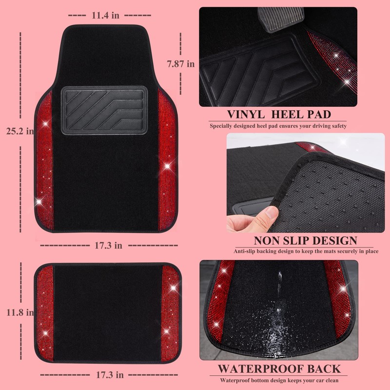 CAR PASS Rhinestone Red Bling Diamond Car Seat Covers Leather