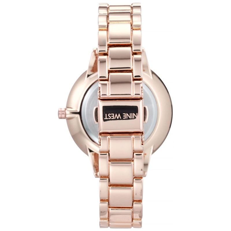 NINE WEST Women's Crystal Accented Bracelet Watch, Rose Gold/Navy, NW/2098NVRG