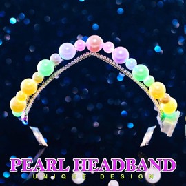 Asooll Light Up Rave Hair Accessories Costume Crown LED Pearl Bridal Headband for Women