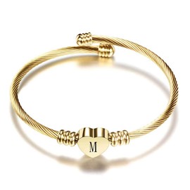 OutstandLong Gold Initial Letter M Cuff Bracelets Women Girls Heart Bangle Bracelet Alphabet A-Z Gift for Birthday