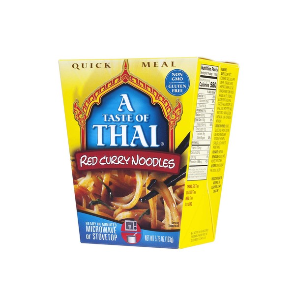 A Taste of Thai Red Curry Noodles - 5.75oz Pack of 6 Heat & Eat Instant Noodles Flavored with Classic Thai Sauce | Gluten-Free | Ideal Vegan Meal | Perfect Side for Chicken Fish & Meat Entrees