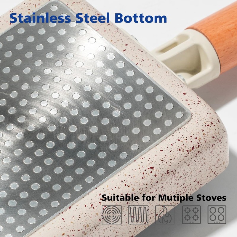 LISOS Ceramic Coating Square Japanese Tamagoyaki Omelette Small Skillet, Non-stick