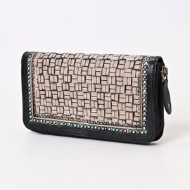 Merbaa RFID Flower Handtooled and Carved Leather Wallet for Women-Multi Credit Card Slots, Ladies Cowhide Leather Wallet, Zip Around Wristlet Clutch Wallet, Black2, Classic