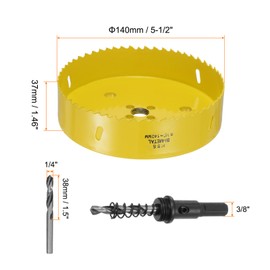 HARFINGTON Bi-Metal Hole Saw Kit 140mm / 5-1/2" Dia M42 High-Speed Steel Hole Saw Drill Bit Cutter with 3/8" Hex Shank Arbor Center Drill Wrench for Wood Plastic Drywall Plywood