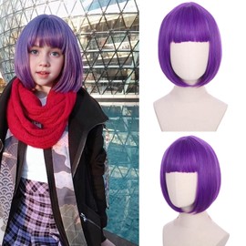 Ufindcos Purple Wig for Girls Kids Dark Purple Straight Bob Wig Short Grape Purple Child Wig with Bangs Deep Purple Bob Wig with Wig Cap