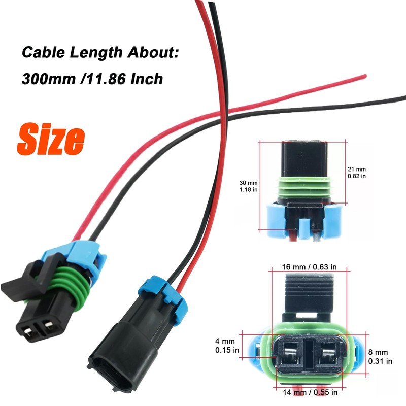 Set 2 Pins A/C Compressor Connector Wiring Harness Male +