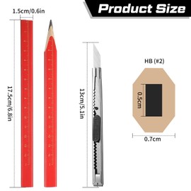 Clabby 10 Pcs Carpenter Pencils 7 Inches with Sharpener Utility Knife Eraser Construction Pencil Flat Octagonal Red Woodworking for Contractor Carpentry Worker Project Kits