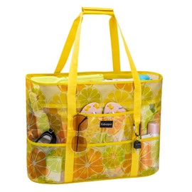 Yukiyumi Beach Bag, Pool Bag, Lightweight, 55L, Large Capacity, Waterproof, Sand-resistant, Foldable, Storage Capacity, Tote Bag, Mesh Bag, For Beach/Hot Springs/Sauna/Shopping/Swimming/Gym/Spa/Travel