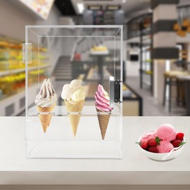9 Holes Ice Cream Cone Holder, Acrylic Transparent Ice Cream Display Cabinet, Clear Display Rack with Door Display Cabinet for Dessert Shop, Ice Cream Fair, Weddings, Birthday Parties