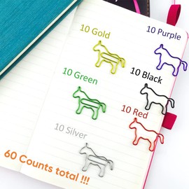Wayilea 60 PCS Adorable Horse Animal Shaped Paper Memo Clips Bookmark Assorted 6 Colors for Students, Kids, Teachers