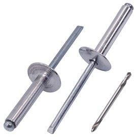 SKIR'CO (130 pcs) Large Flange Aluminium Blind Rivets 4.8 x 30 mm, Steel Mandrel, Drill Bit Included