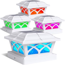 Siedinlar Solar Post Cap Lights Outdoor Glass 2 Color Modes LED for 4x4 5x5 6x6 Wooden Vinyl Posts Fence Deck Patio Decoration RGB Color Changing & Warm White Lighting White (4 Pack)