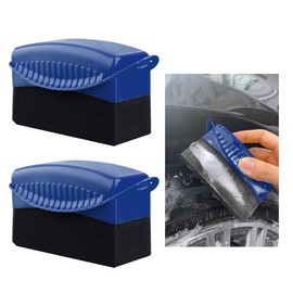 Yourkar 2 PCS Tire Shine Applicator, Flat Tire Dressing Waxing Sponge Pads with Lid Cover, Reusable Tire Polishing Cleaning Foam Applicators with Rectangular Box, Car Accessories (Blue)