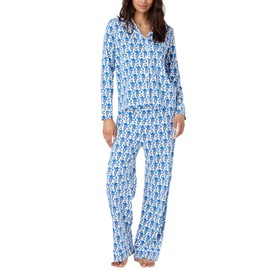 HINFEL Women Y2k Pajamas Set, Long Sleeve Button Down Monkey Sleepwear Preppy Bridal Loungewear Pjs Set for Jammies Party(Blue, Small)