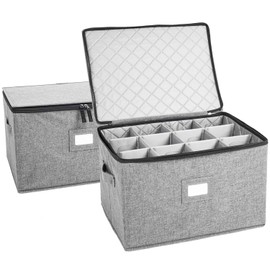 Wine Glass Storage, Holds 12 Red or White Wine Glasses, Fully-Padded Inside with Hard Top and Sides (Pack of 2, Grey)